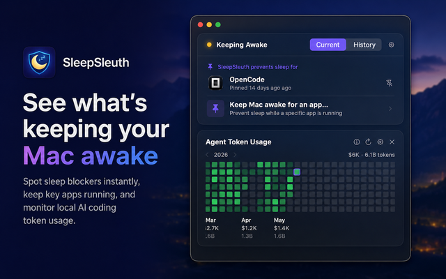 SleepSleuth showing current apps preventing sleep on macOS