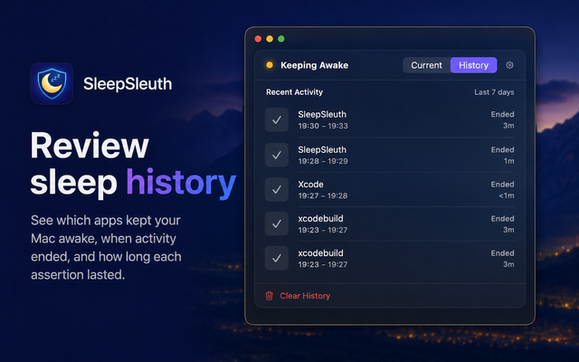 SleepSleuth showing pinned apps that it keeps awake intentionally